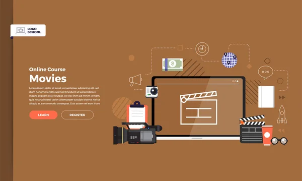 Atrapa Design Strony Internetowej Edukacji Kurs Online Kino Film Produkcji — Wektor stockowy