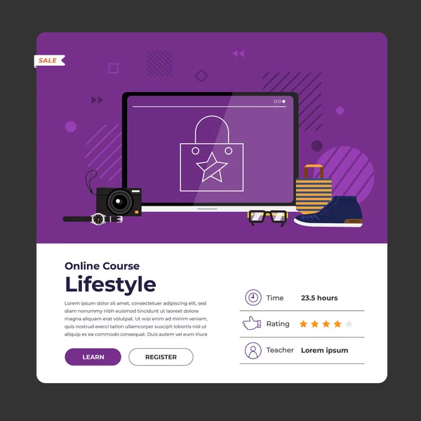 Mockup Design Landing Page Website Education Online Course Lifestyle Vector — Stock Vector