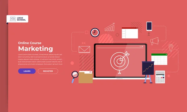 Mockup Ontwerp Landing Pagina Website Onderwijs Online Cursus Marketing Vectorillustraties — Stockvector