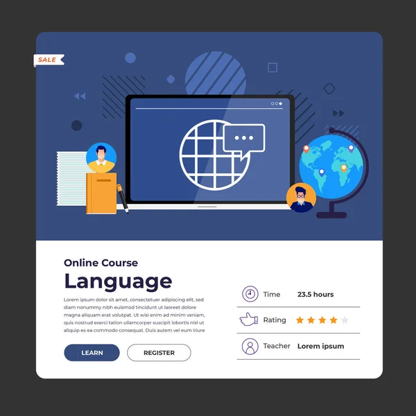 Diseño Maquetas Landing Page Página Web Educación Curso Línea Idioma — Vector de stock