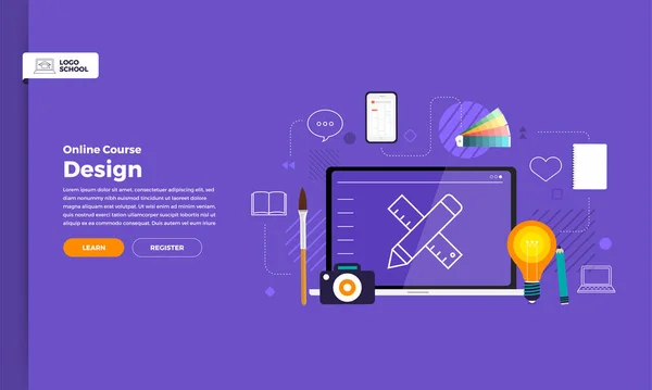 Mockup Design Úvodní Stránky Webu Vzdělávání Online Kurz Grafického Designu — Stockový vektor