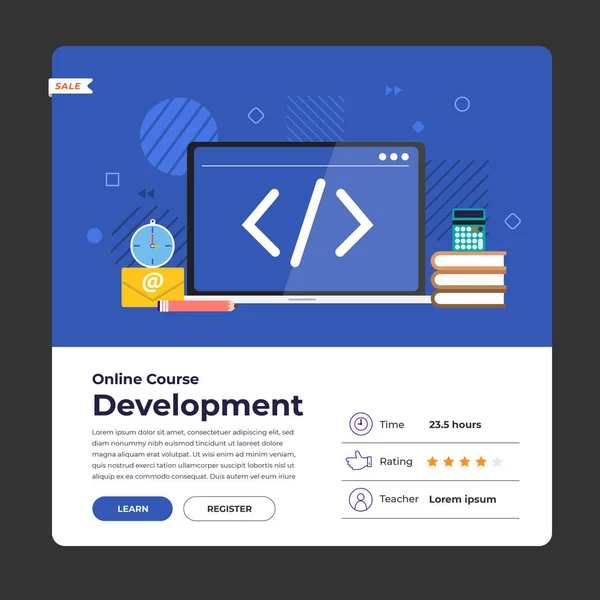 Mockup Design Landing Page Website Education Online Course Code Development — Stock Vector