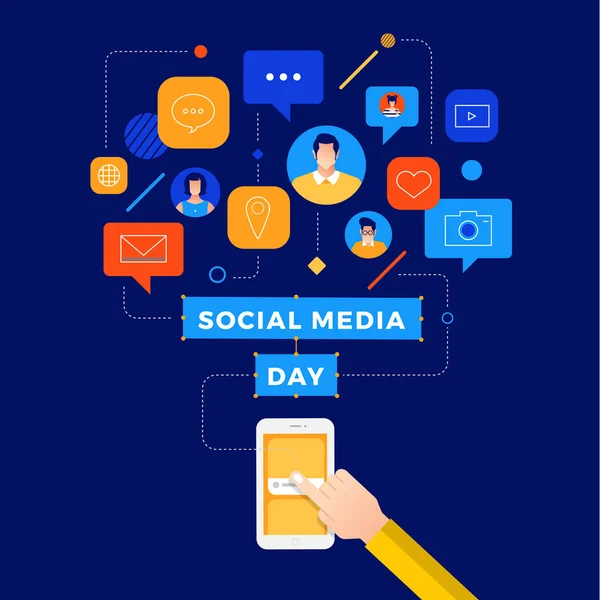 Векторная Иллюстрация Дня Социальных Медиа Объединение Людей Вместе Передовыми Технологиями — стоковый вектор