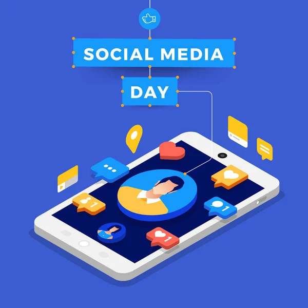 Social Media Day Vector Illustration Inglês Conectando Pessoas Com Tecnologia —  Vetores de Stock