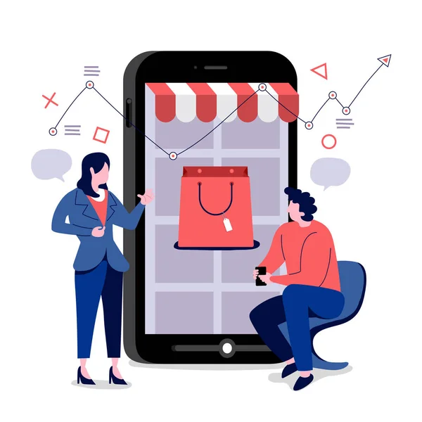 Conceito Negócio Mobile Shopping Online Commerce Presente Por Consultor Empresário — Vetor de Stock