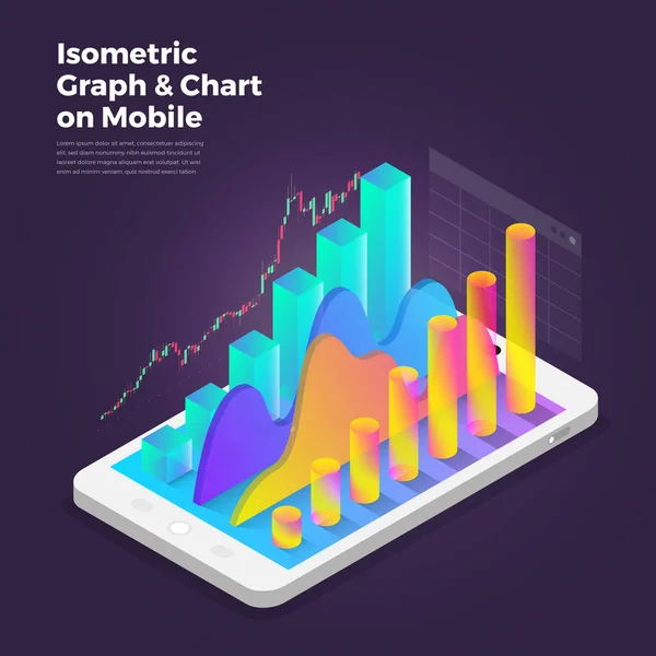 Isometrisk Design Koncept Mobil Applikation Analysverktyg Vektor Illustrationer — Stock vektor