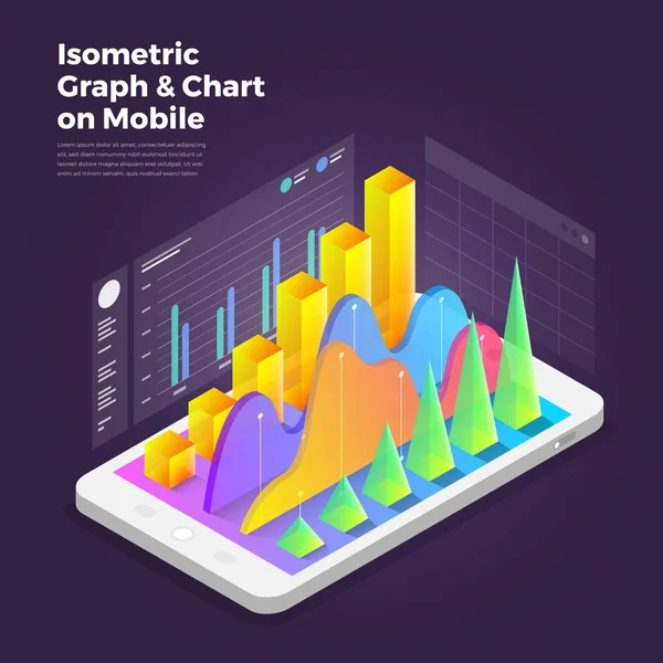 Isometrisk Design Koncept Mobil Applikation Analysverktyg Vektor Illustrationer — Stock vektor