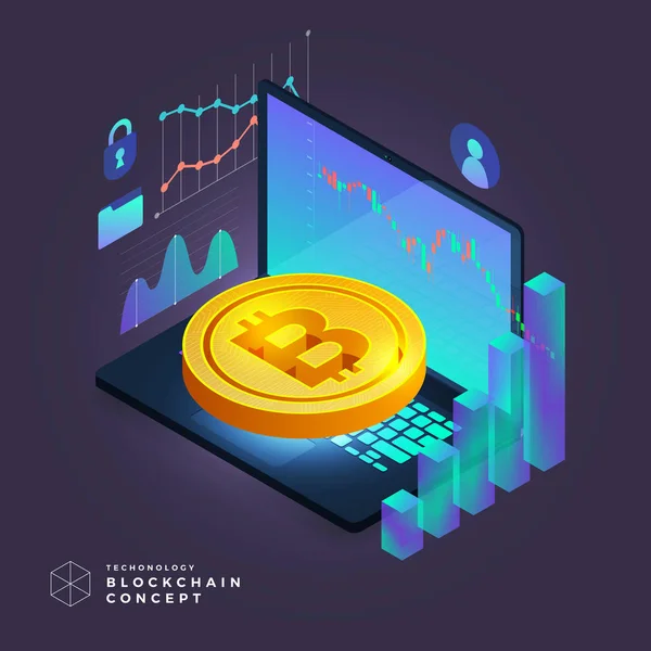 Lapos Design Koncepció Blockchain Cryptocurrency Technológia Layout Design Honlap Banner — Stock Vector