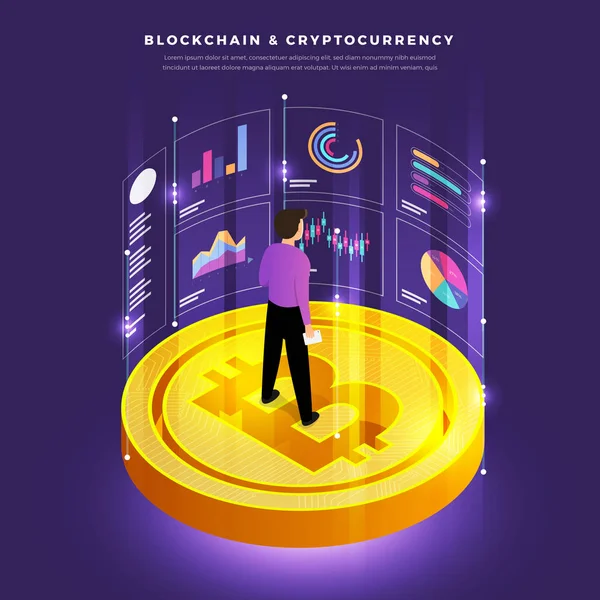 Flat Design Concept Blockchain Cryptocurrency Technology Composition Layout Design Website — Stock Vector