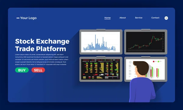 Diseño Plano Concepto Acción Exchang Comerciante Negocio Del Mercado Financiero — Archivo Imágenes Vectoriales