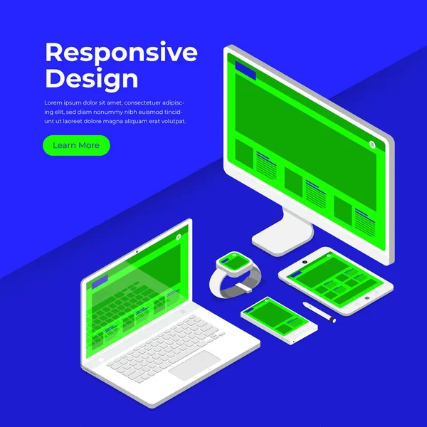 Concept Design Plat Isométrique Responsive Design Interface Site Web Mockup — Image vectorielle