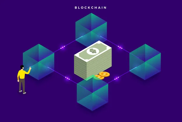 Επίπεδη Σχεδίαση Έννοια Blockchain Ασφαλείας Ψηφιακή Χρήματα Εικονογραφήσεις Φορέα Ισομετρική — Διανυσματικό Αρχείο