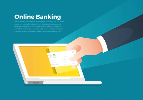 Illustraties Concept Online Bankieren Geld Hand Houden Geld Aan Scherm — Stockvector