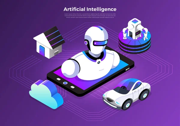 Illustrazioni Concetto Intelligenza Artificiale Tecnologia Che Funziona Con Computer Intelligente — Vettoriale Stock