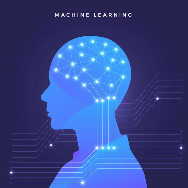 イラストのコンセプト マシン データ解析技術と知識を持つ人工知能で学習します ベクトルを説明します — ストックベクタ