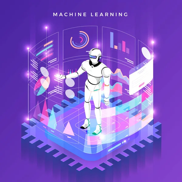 Concepto Ilustraciones Aprendizaje Automático Través Inteligencia Artificial Con Datos Conocimientos — Vector de stock