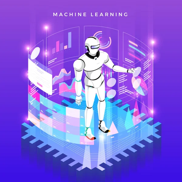 Illustrationen Konzeptionieren Maschinelles Lernen Mittels Künstlicher Intelligenz Mit Technologischen Analysedaten — Stockvektor