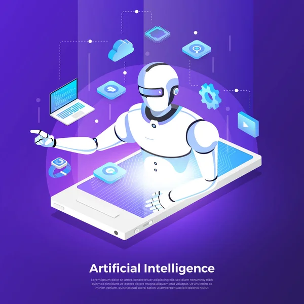Illustrations Concept Intelligence Artificielle Technologie Fonctionnant Avec Ordinateur Intelligent Dispositif — Image vectorielle