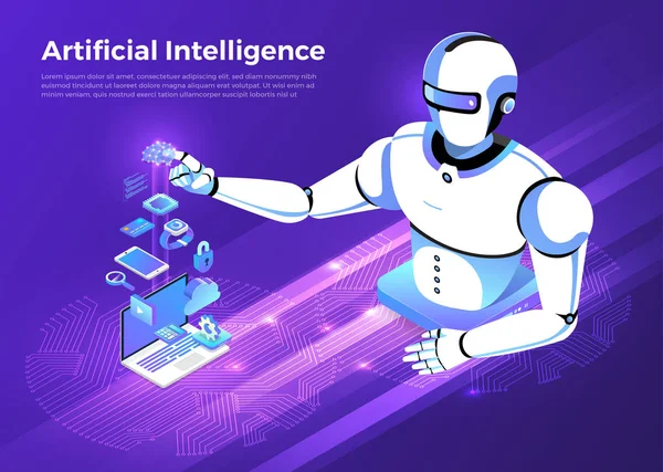 Ilustraciones Concepto Inteligencia Artificial Tecnología Que Trabaja Con Computadora Inteligente — Vector de stock