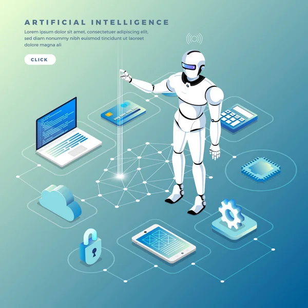 Illustrazioni Concetto Intelligenza Artificiale Tecnologia Che Funziona Con Computer Intelligente — Vettoriale Stock