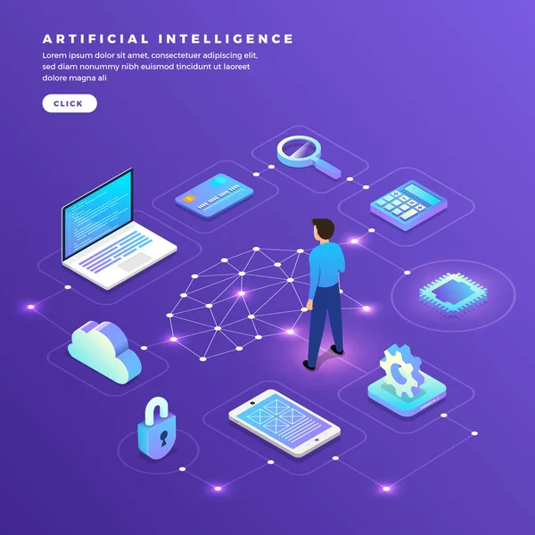 Illustrationen Konzept Künstliche Intelligenz Technologie Die Mit Intelligenten Gehirncomputern Und — Stockvektor
