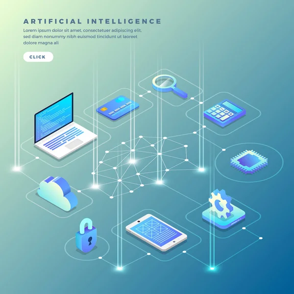 Illusztrációk Koncepció Mesterséges Intelligencia Technológia Gép Készülék Csatlakoztatása Intelligens Agy — Stock Vector