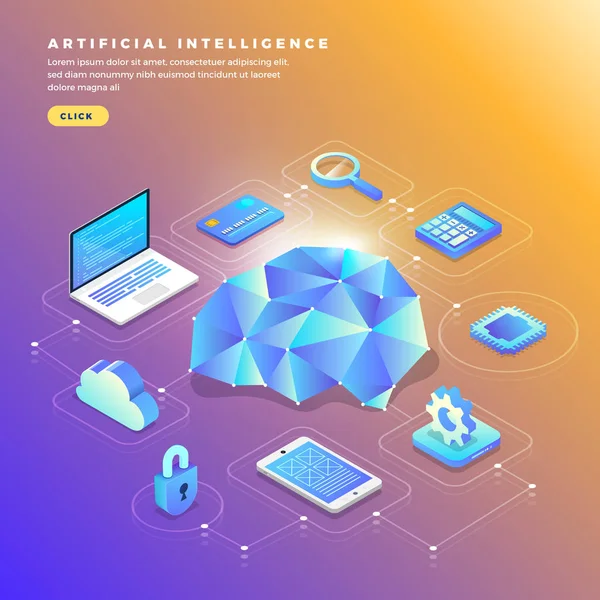Illustrationen Konzept Künstliche Intelligenz Technologie Die Mit Intelligenten Gehirncomputern Und — Stockvektor