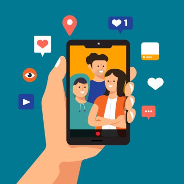 İllüstrasyon kavramı el tutun smartphone. Vektör göstermek.