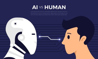 İllüstrasyonlar kavram AI yapay zeka vs robot ve insan insan. Vektör göstermek.
