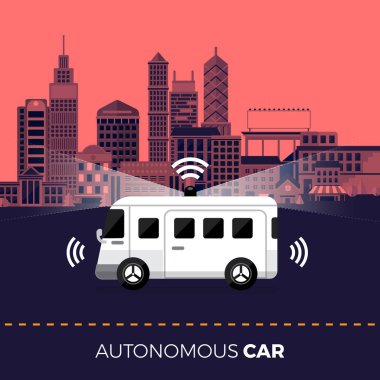 Özerk otomobil sensörler akıllı araba sürücüsüz araç teknoloji kendi kendine sürüş. Vektör göstermek.