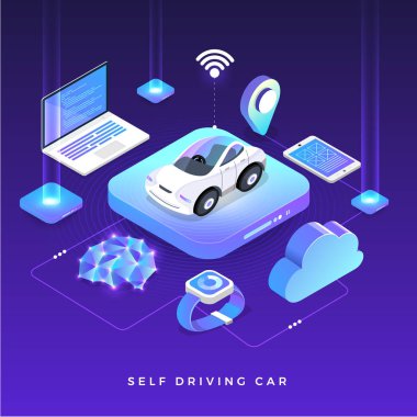 Autonomous self-driving Automobile sensors Smart Car Driverless vehicle technology. Vector illustrate. clipart