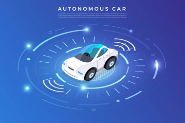 Autonomous self-driving Automobile sensors Smart Car Driverless vehicle technology. Vector illustrate. clipart