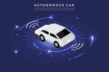 Özerk otomobil sensörler akıllı araba sürücüsüz araç teknoloji kendi kendine sürüş. Vektör göstermek.