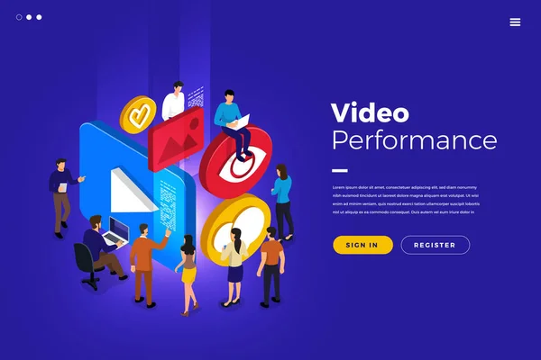 Isometric Illustrations Design Concept Businessman Teamwork Building Icon Present Video — Stock Vector