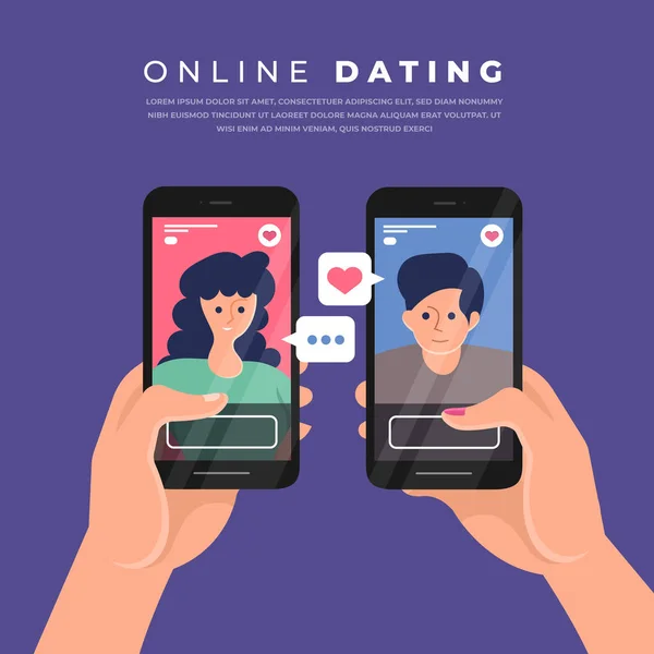 Moderne Illustraties Concpt Dating Online Applicatie Hand Houd Mobiel Praatje — Stockvector