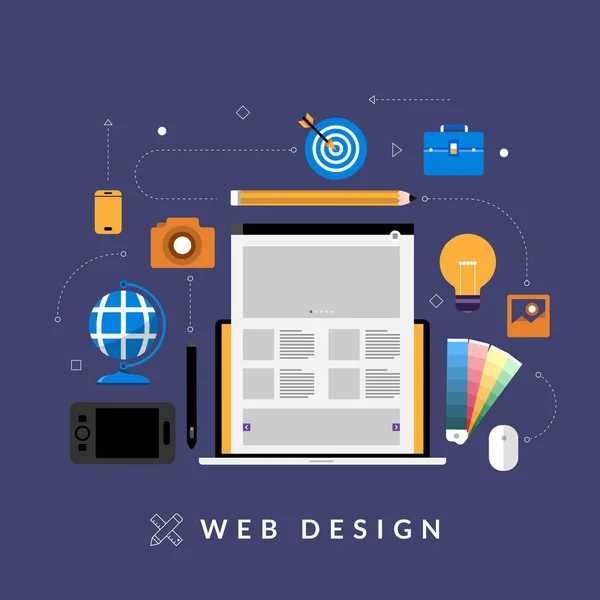 Lapos Design Koncepció Web Design Fejlesztési Makett Elrendezési Eszközök Multiscreen — Stock Vector