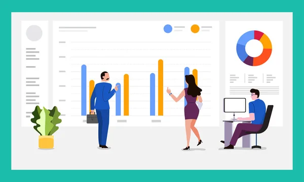 Das Zusammenspiel Von Analyse Datenanalyse Mit Großem Monitor Diagramm Und — Stockvektor