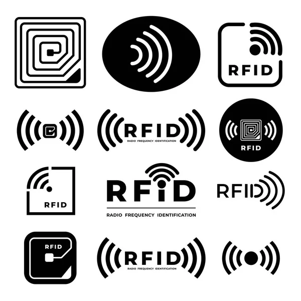 Vektor Setzen Symbol Symbol Konzept Rfid Radiofrequenz Identifizierung Folge Abbildungen — Stockvektor