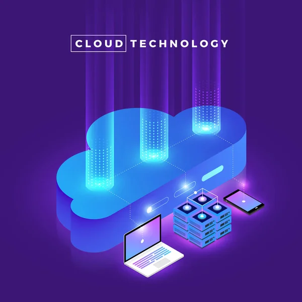 Illustrazioni Concetto Progettazione Rete Digitale Con Tecnologia Cloud Soluzione Servizio — Vettoriale Stock