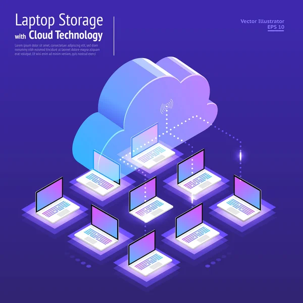 Illustrazioni Concetto Progettazione Rete Digitale Con Tecnologia Cloud Soluzione Archiviazione — Vettoriale Stock