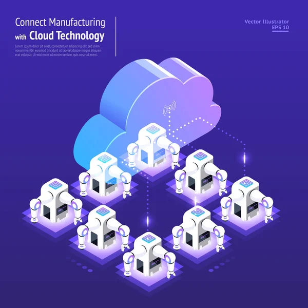 Illustrationen Design Konzept Digitales Netzwerk Mit Cloud Technologie Und Industrie — Stockvektor