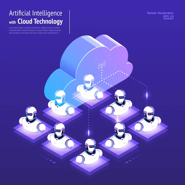 Illustrazioni Concetto Progettazione Rete Digitale Con Tecnologia Cloud Intelligenza Artificiale — Vettoriale Stock