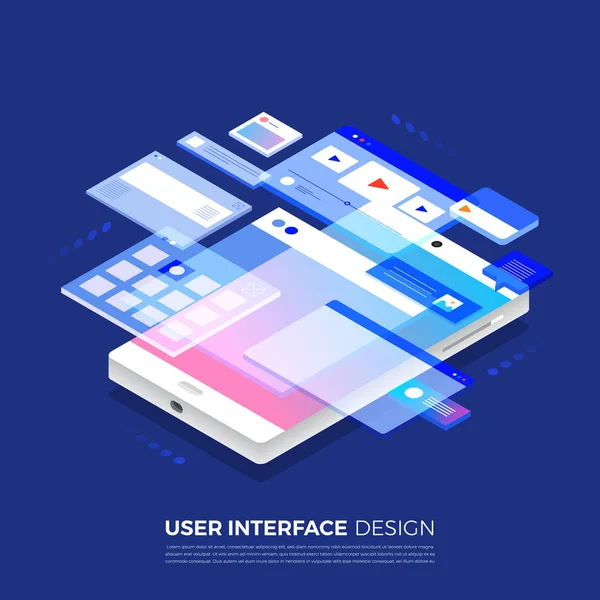 Isometric Illustrations Concept Interface Utilisateur Design Présente Par Wireframe Sur — Image vectorielle