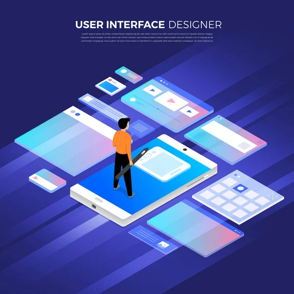 Isometric Illustrations Concept Interface Utilisateur Design Présente Par Wireframe Sur — Image vectorielle