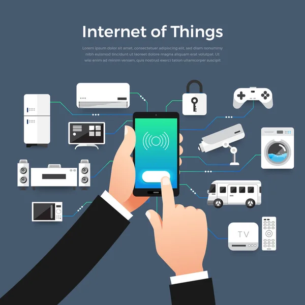 Illustrazione Concetto Progettazione Soluzione Tecnologica Internet Delle Cose Controlla Dispositivi — Vettoriale Stock