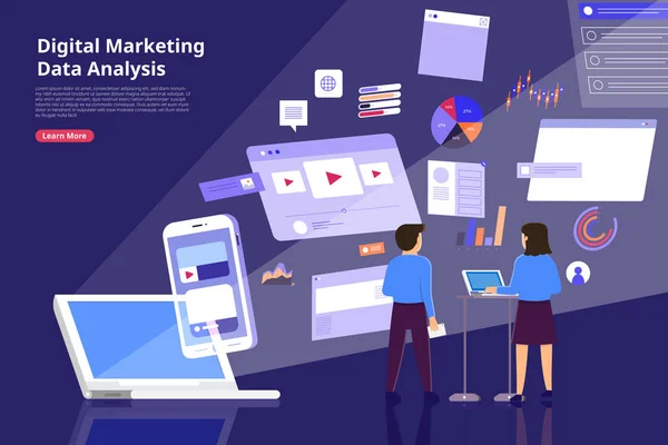 Flat Design Concept Digital Marketing Analyse Des Données Information Client — Image vectorielle