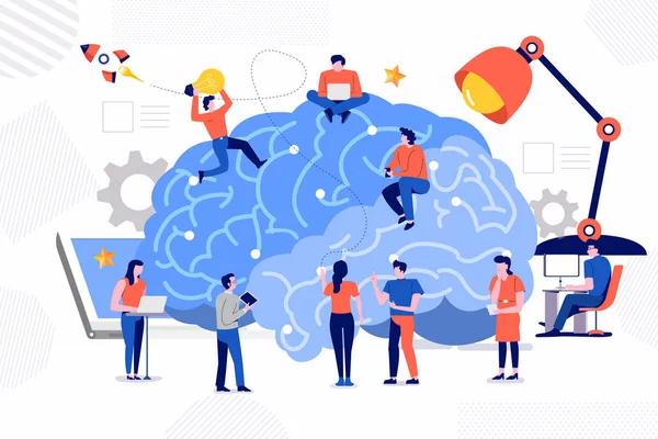 İllüstrasyonlar kavramı takım oluşturma ve geliştirme bilgisayar araçları ve yaratıcılık ile akıllı robot. Vektör göstermek.