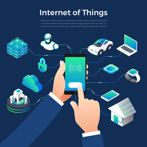 Ilustrasi Desain Konsep Solusi Teknologi Internet Hal Mengendalikan Perangkat Cerdas - Stok Vektor