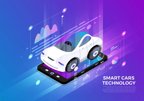 Isometric Illustrations Design Concept Mobile Technology Solution Top Smart Cars — Stock Vector