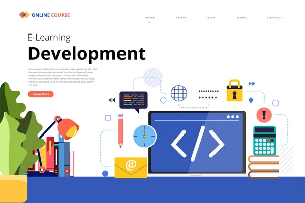 Mockup Tasarım Sayfa Web Sitesi Eğitim Online Ders Geliştirme Programlama — Stok Vektör